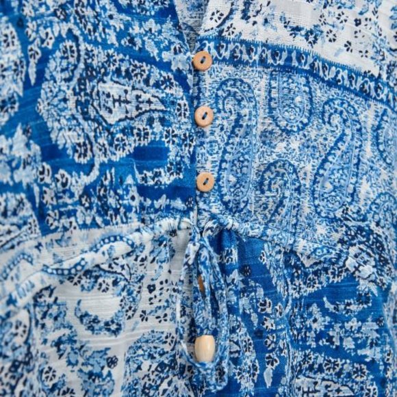 Zara Women's Cotton Midi Printed Shirt Dress V-Neck Collar Short Sleeves Size M - Picture 7 of 16